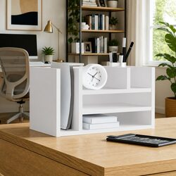 Desk Organiser White 44.5x24x25cm 6 Compartment Desktop Storage Filing