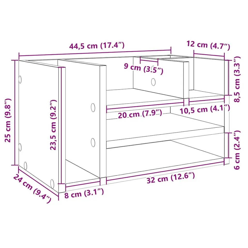 Desk Organiser White 44.5x24x25cm 6 Compartment Desktop Storage Filing