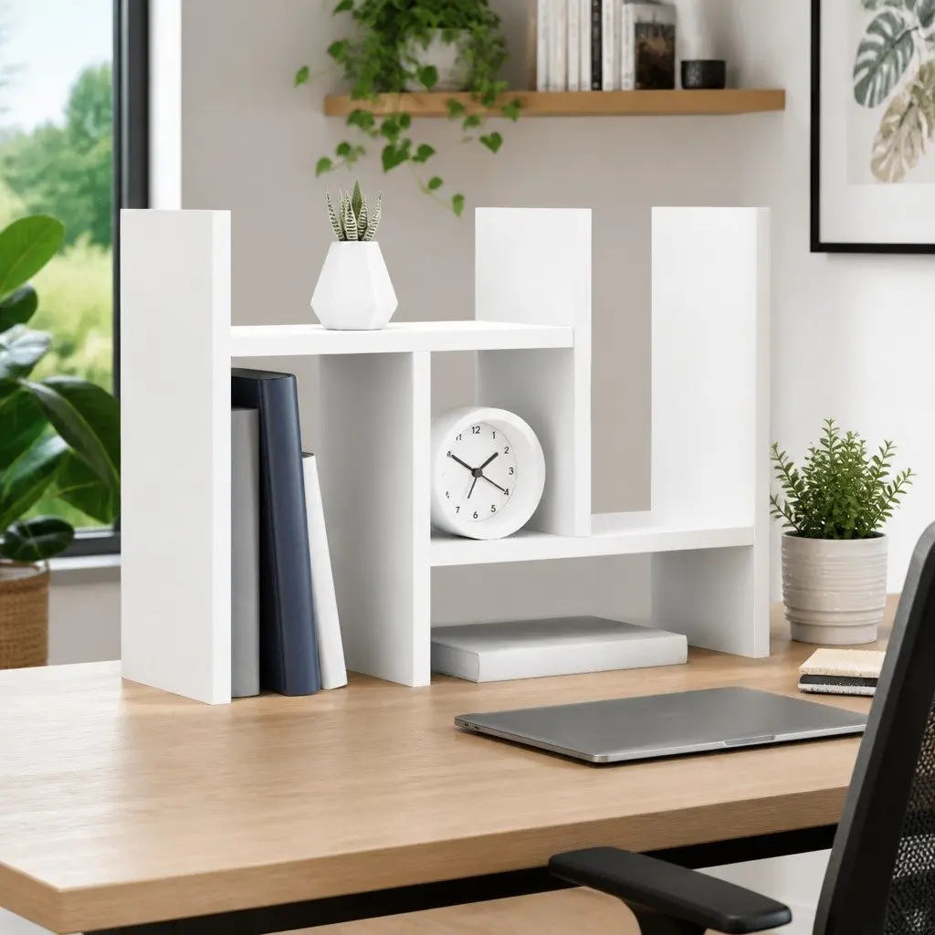 Desk Organiser White 34.5x15.5x35.5 cm Engineered Wood Storage Shelf Filing