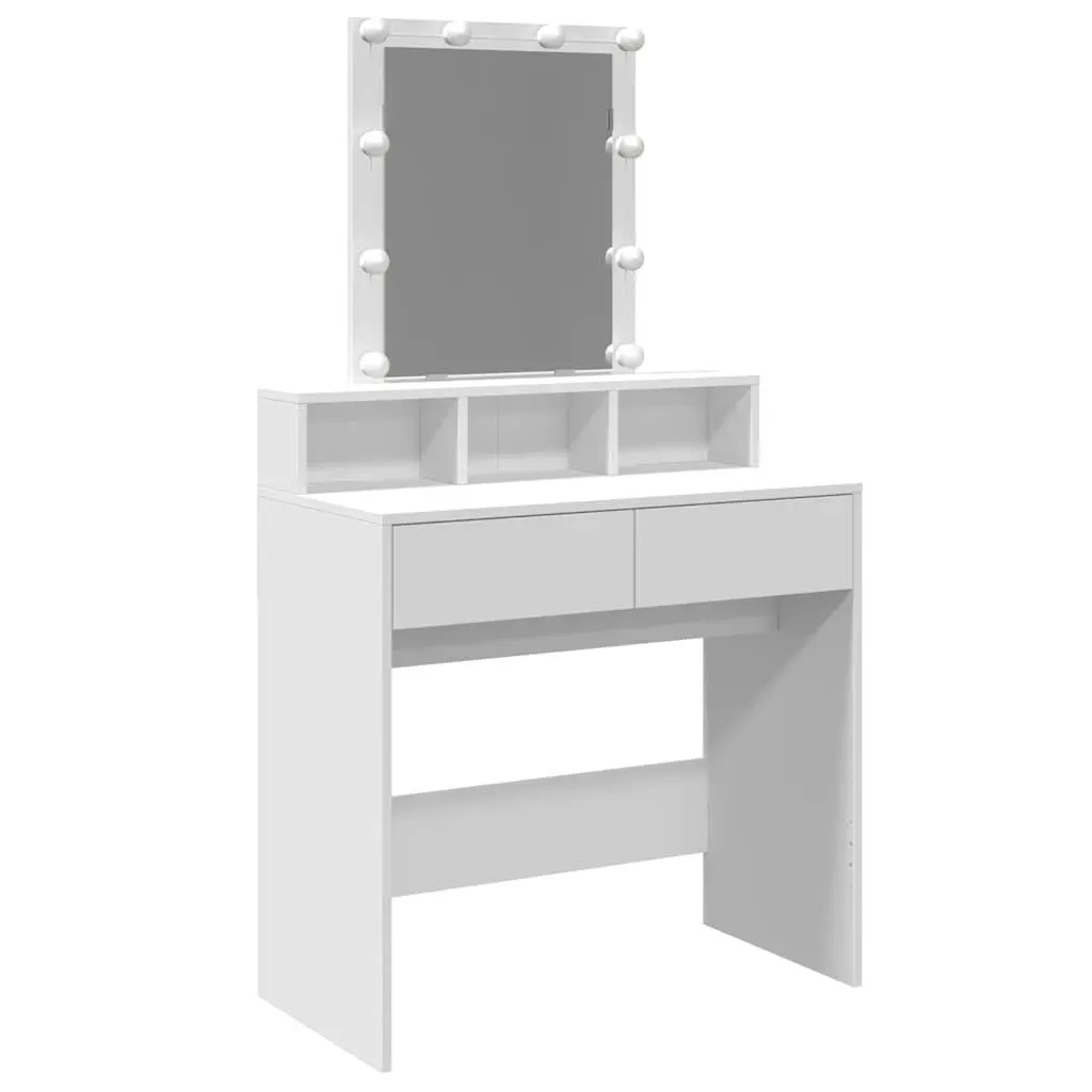 White Vanity Table with LED Mirror and Storage