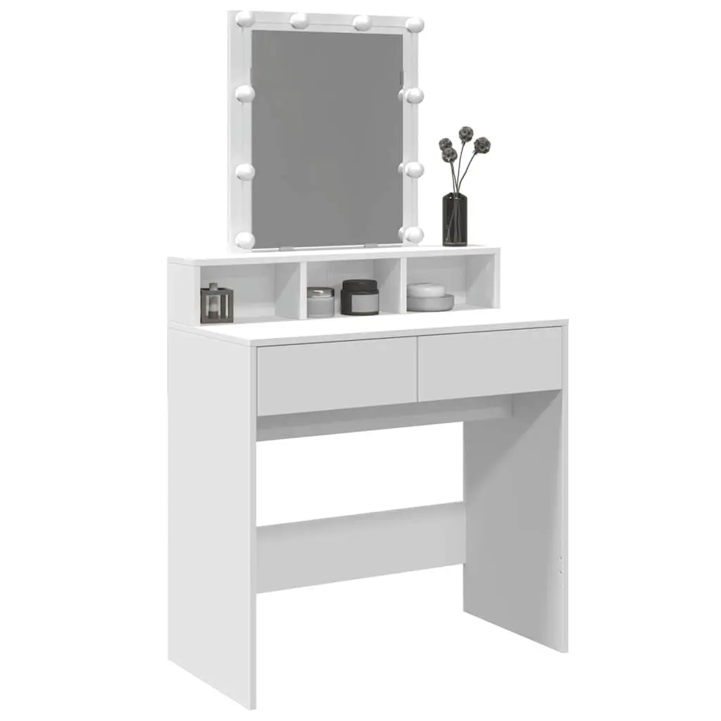 White Vanity Table with LED Mirror and Storage