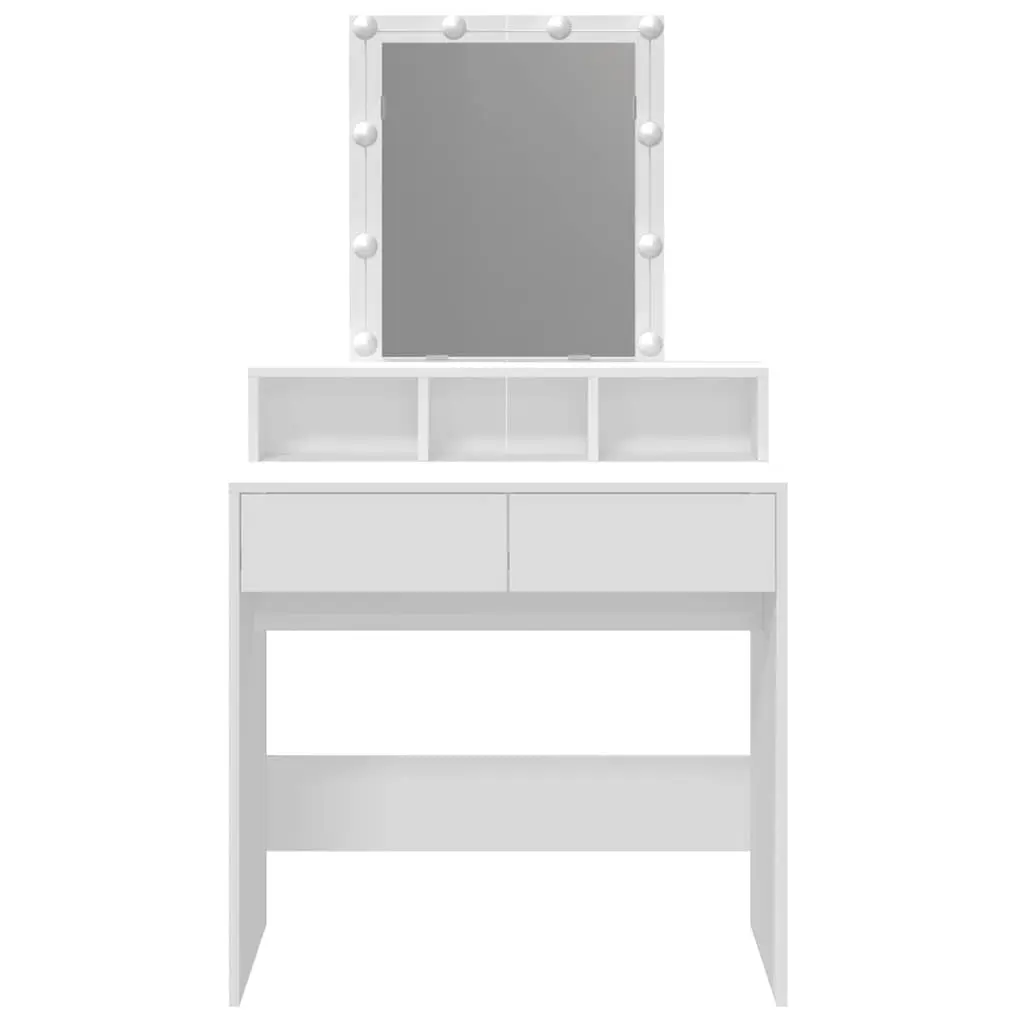 White Vanity Table with LED Mirror and Storage