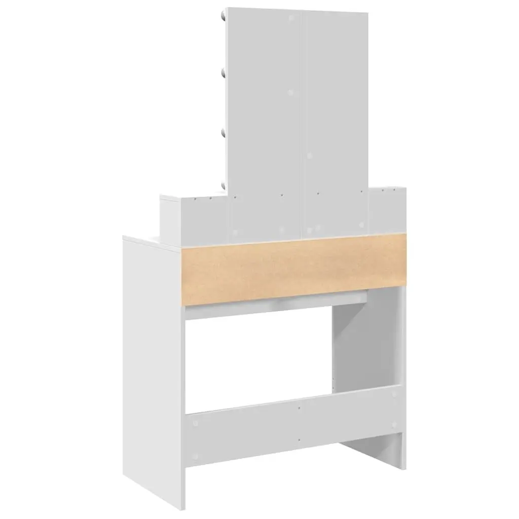 White Vanity Table with LED Mirror and Storage