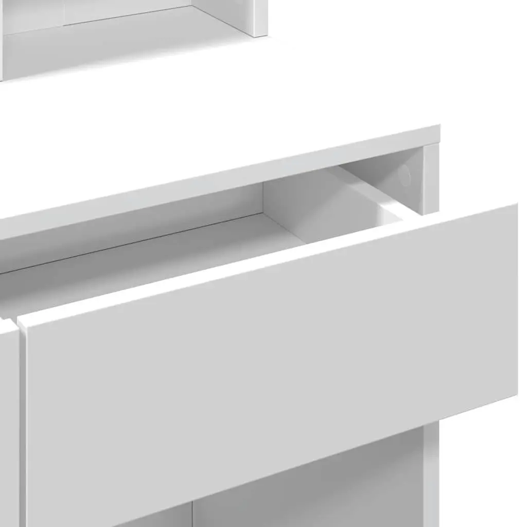 White Vanity Table with LED Mirror and Storage