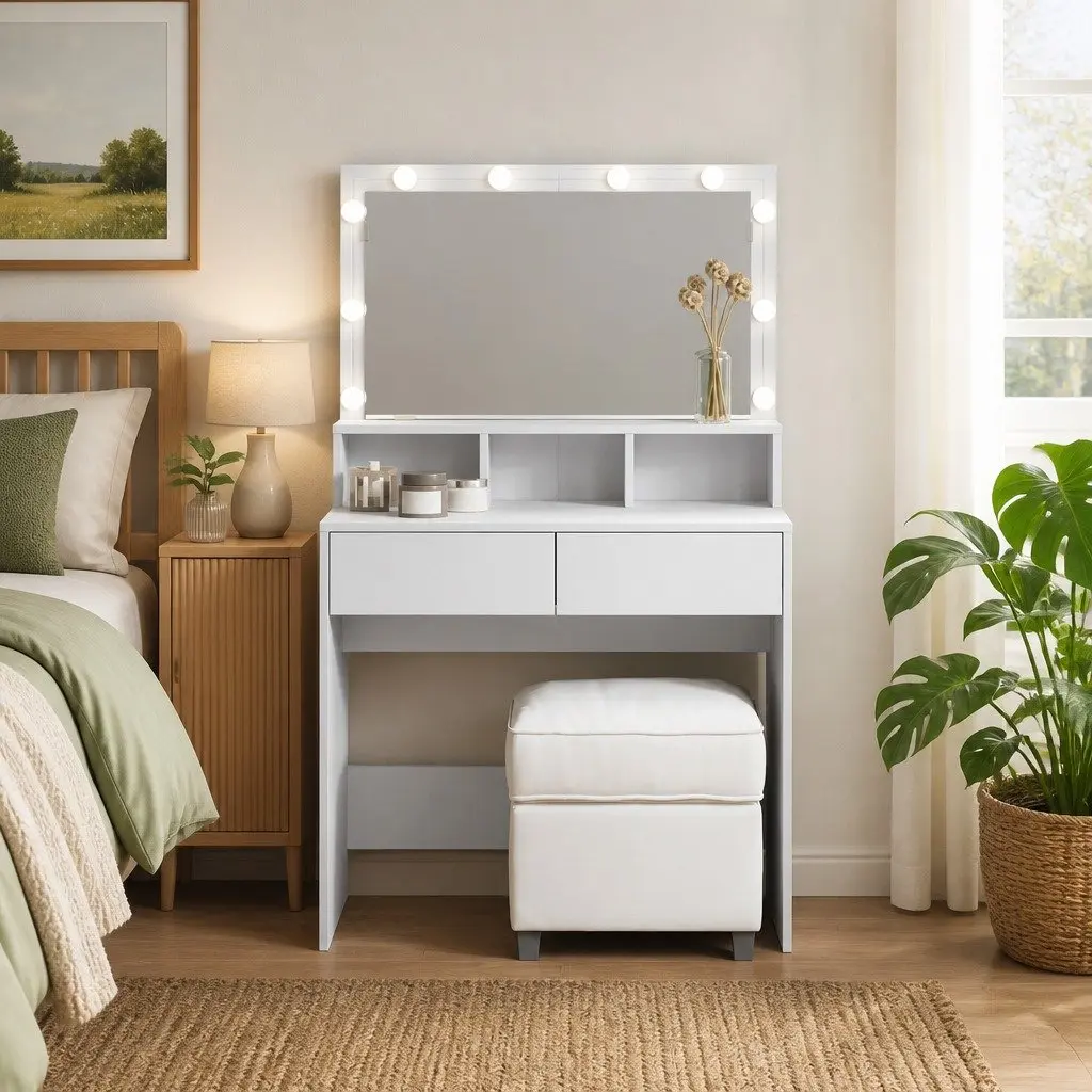 White Dressing Table with LED Lighting