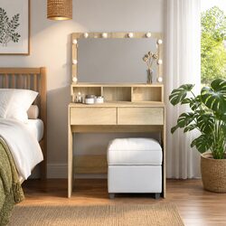 Bedroom Dressing Table LED Mirror Brown 80x41x134.5cm Vanity Storage Makeup Desk