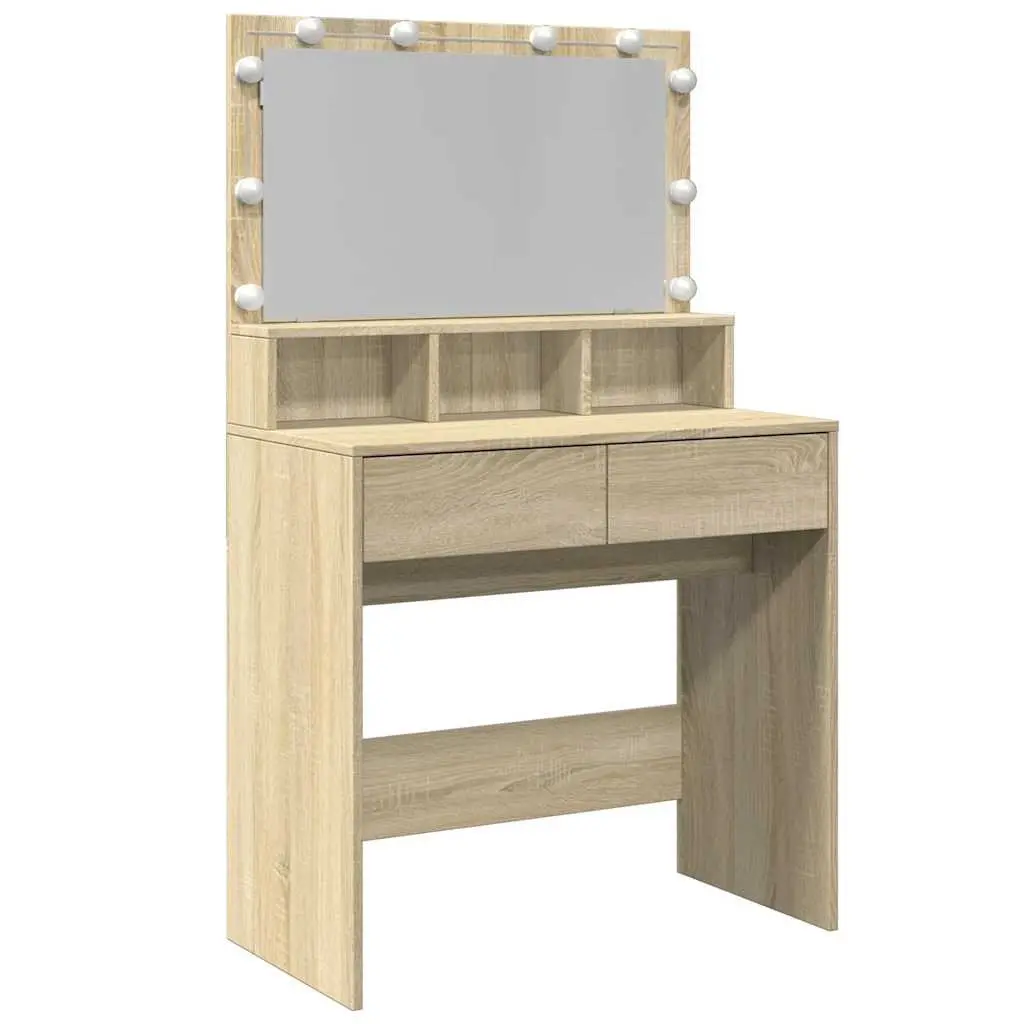 Dressing Table LED Mirror Storage 80x41x134.5cm Brown