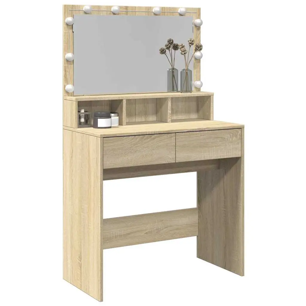 Dressing Table LED Mirror Storage 80x41x134.5cm Brown
