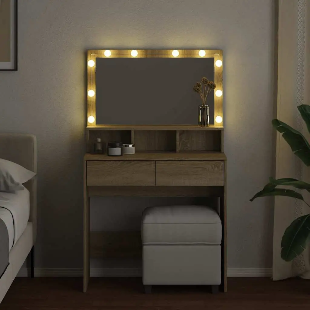 Dressing Table LED Mirror Storage 80x41x134.5cm Brown