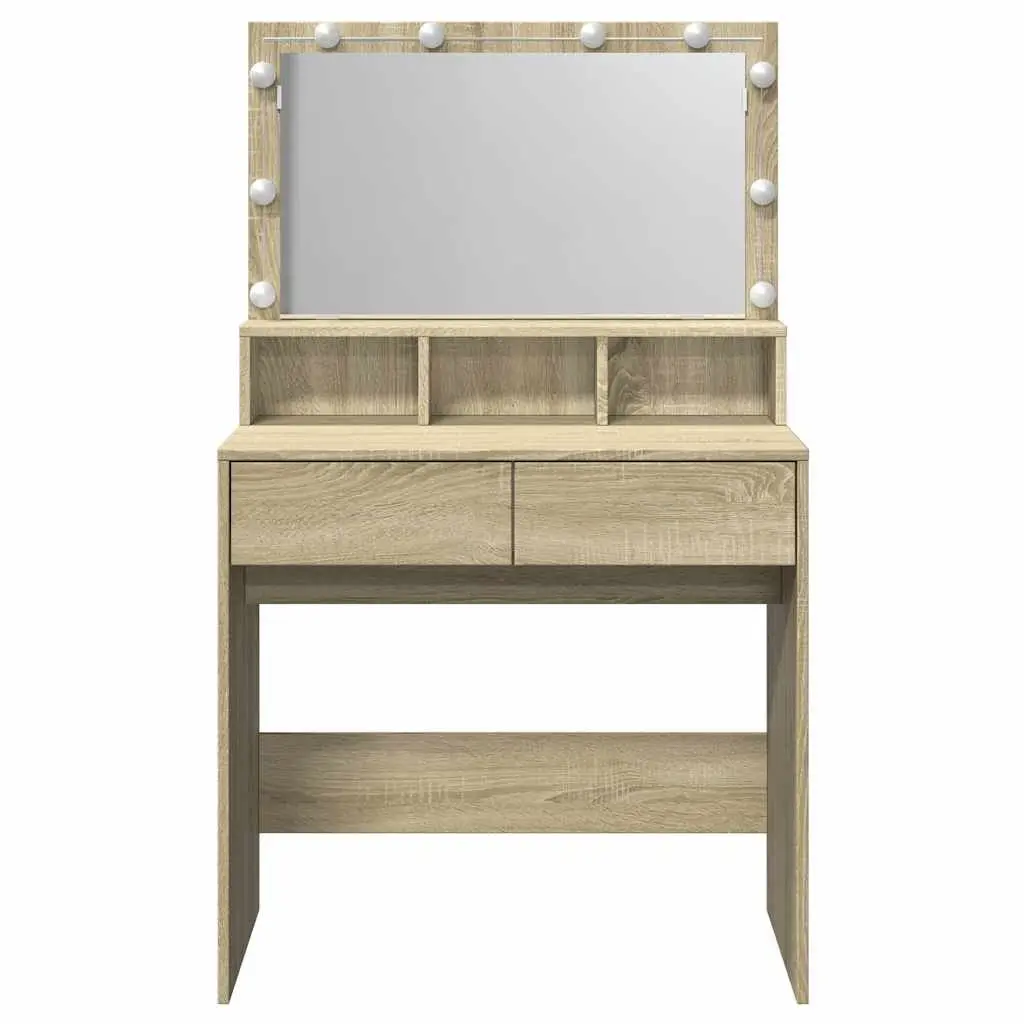 Dressing Table LED Mirror Storage 80x41x134.5cm Brown