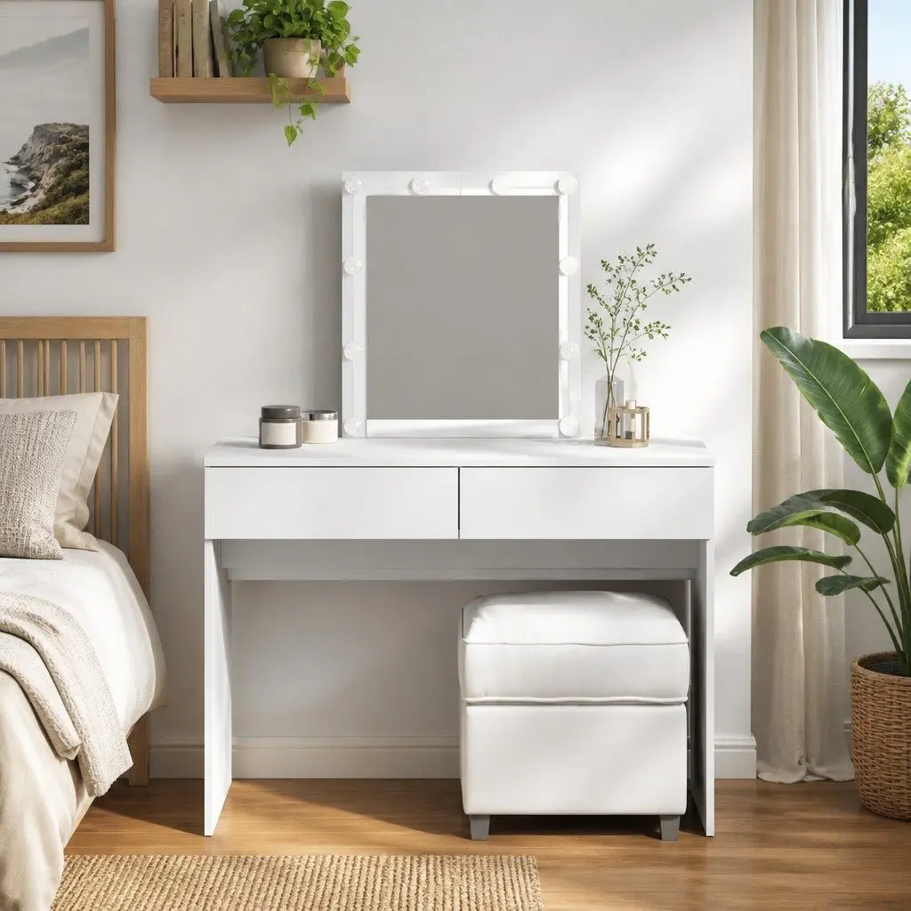 Dressing Table with LED Mirror and Drawer Storage