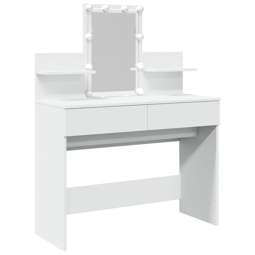 Bedroom Dressing Table with LED Mirror White Vanity Makeup Desk Storage Drawers