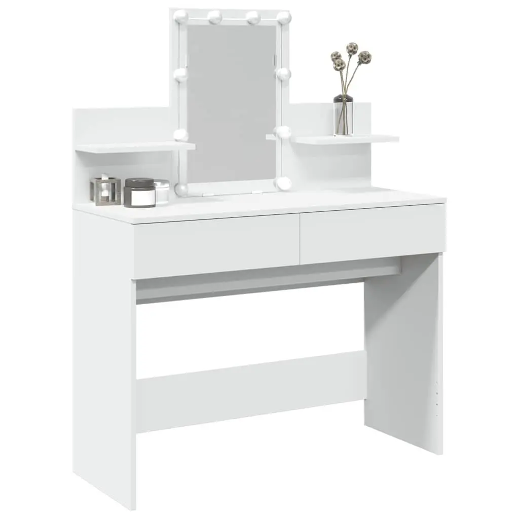 Bedroom Dressing Table with LED Mirror White Vanity Makeup Desk Storage Drawers
