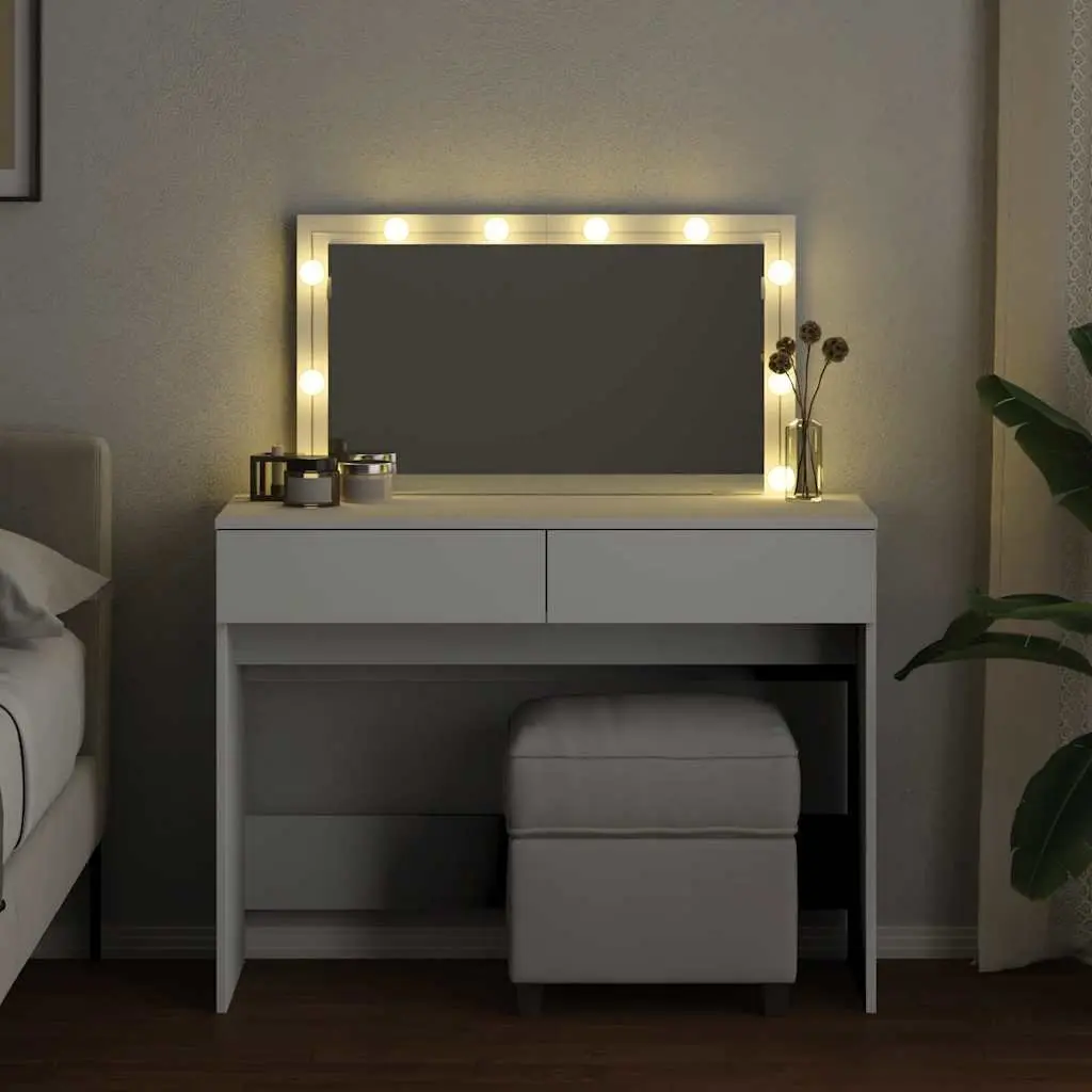 Dressing Table LED Mirror White Bedroom Vanity 2 Drawers Storage Desk
