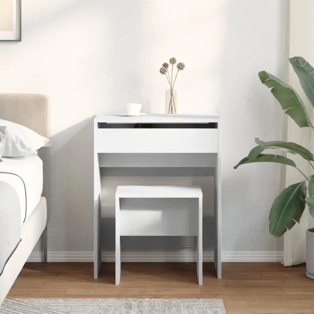 White Dressing Table with Mirror Stool Bedroom Vanity Makeup Storage