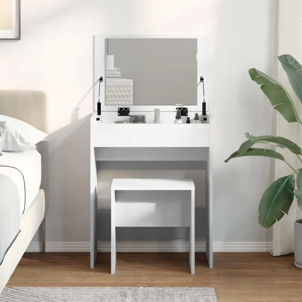 White Dressing Table with Mirror Stool Bedroom Vanity Makeup Storage