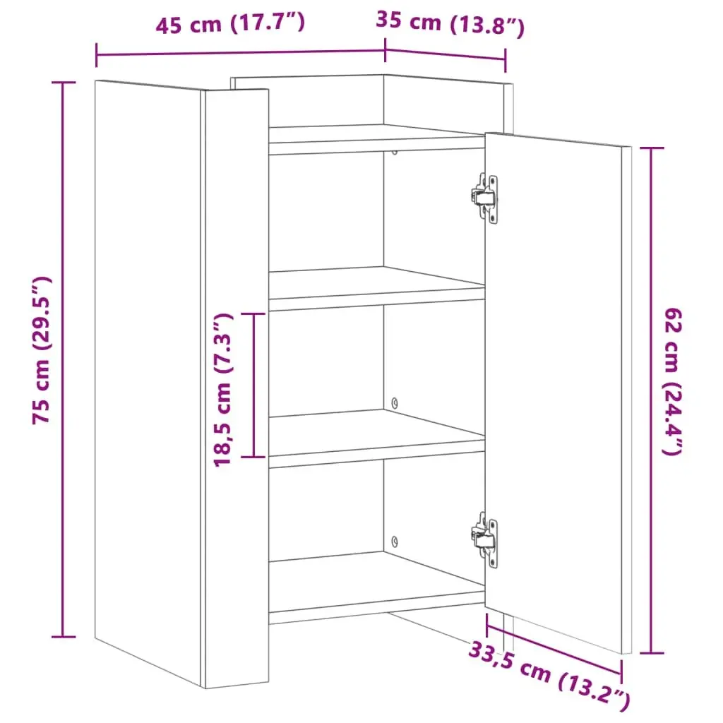 Sideboard Storage Cabinet 45x35x75 cm Engineered Wood White