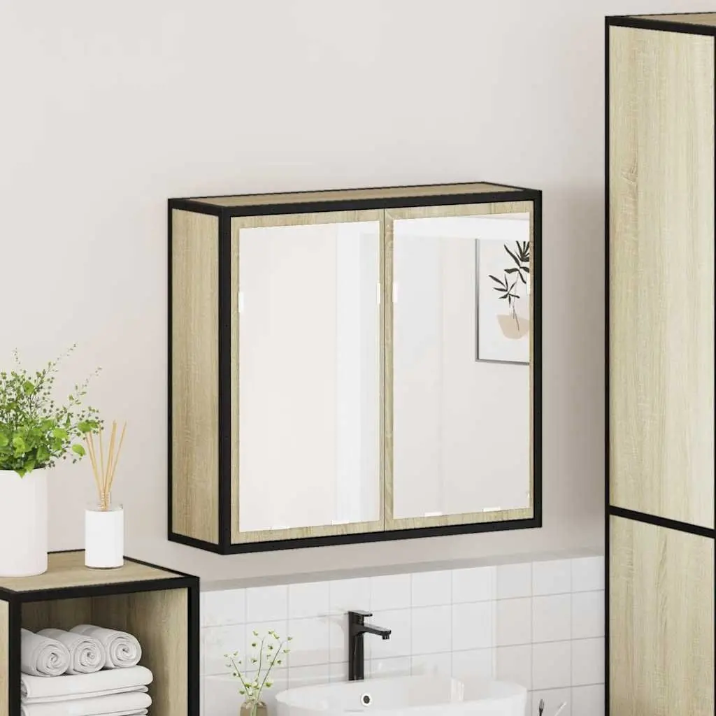 Bathroom Mirror Cabinet Wall-Mounted Storage Unit 65W x 20D x 60H cm Brown Engineered Wood