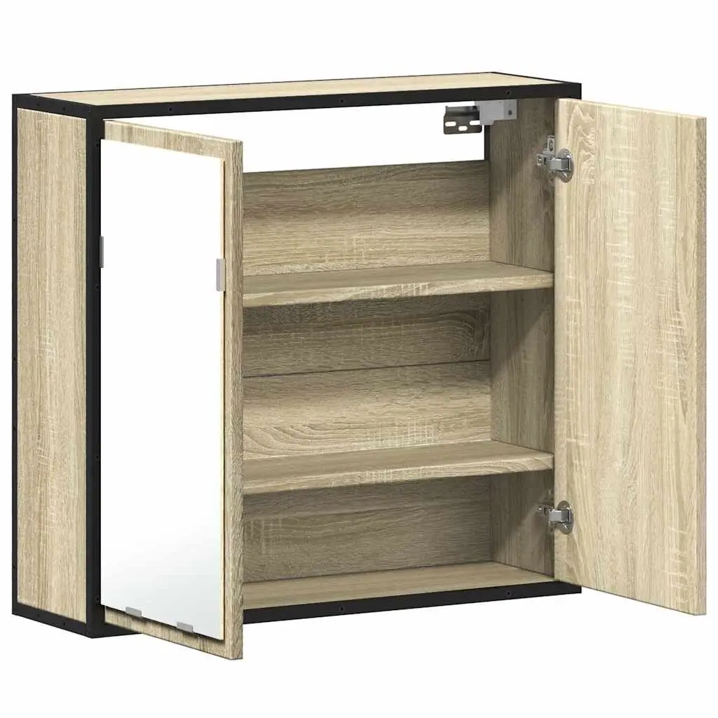 Bathroom Mirror Cabinet Wall-Mounted Storage Unit 65W x 20D x 60H cm Brown Engineered Wood