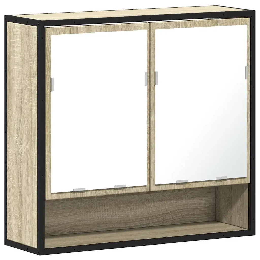 Bathroom Mirror Cabinet Wall-Mounted Storage Unit 65W x 20D x 60H cm Brown Engineered Wood