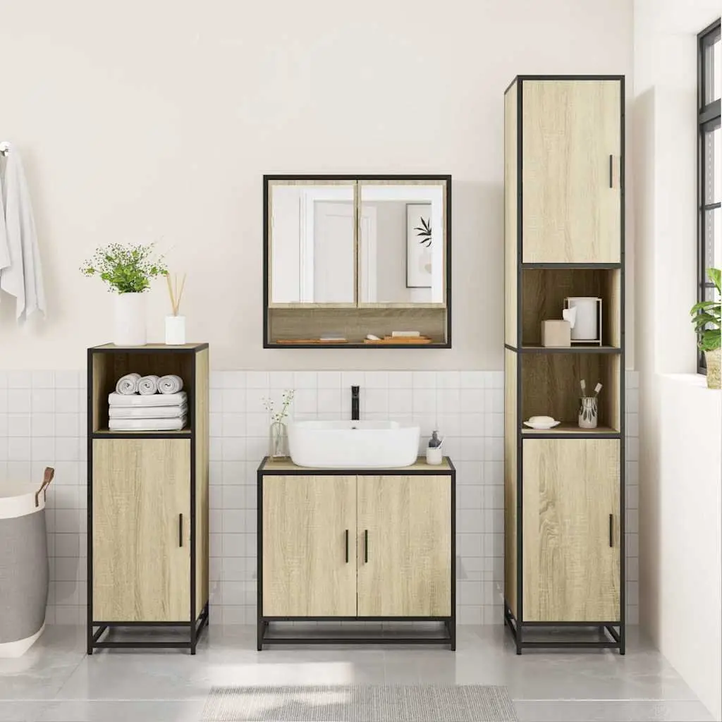 Bathroom Mirror Cabinet Wall-Mounted Storage Unit 65W x 20D x 60H cm Brown Engineered Wood
