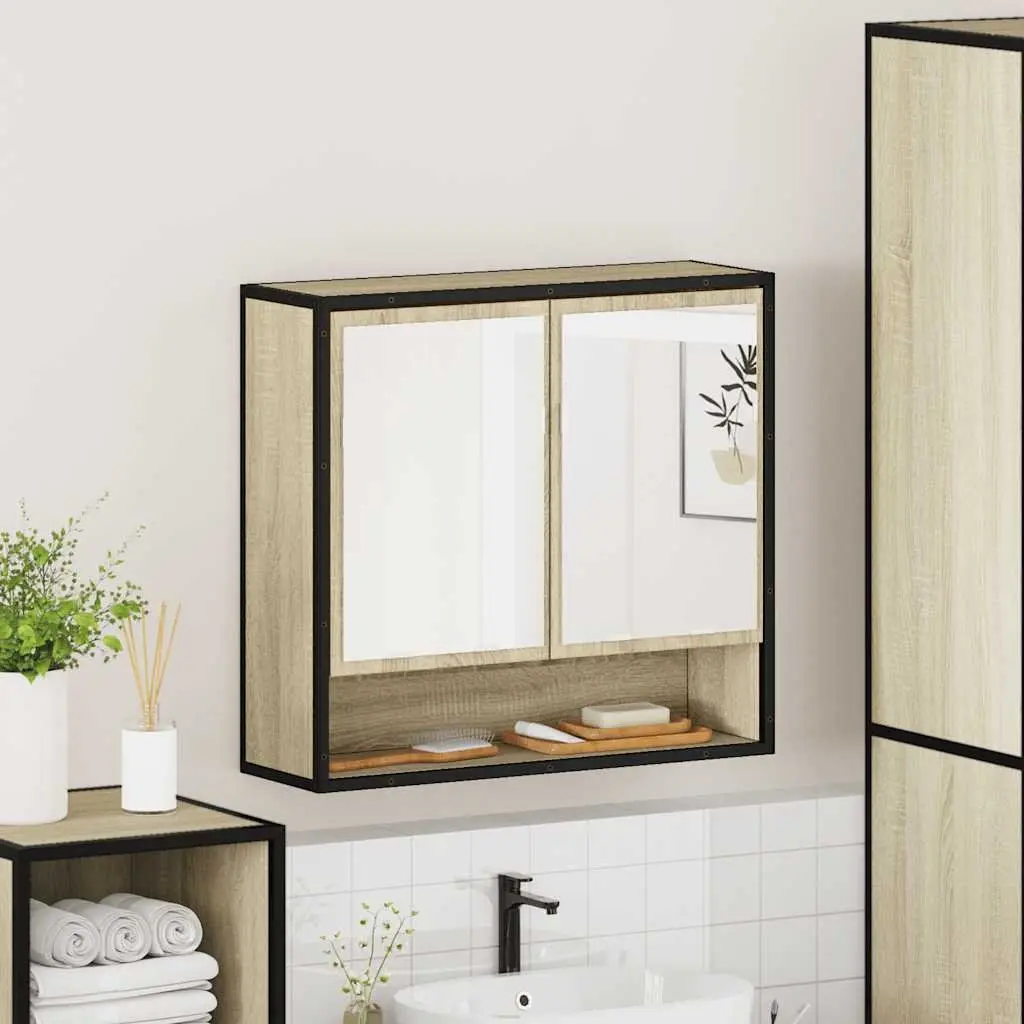 Bathroom Mirror Cabinet Wall-Mounted Storage Unit 65W x 20D x 60H cm Brown Engineered Wood