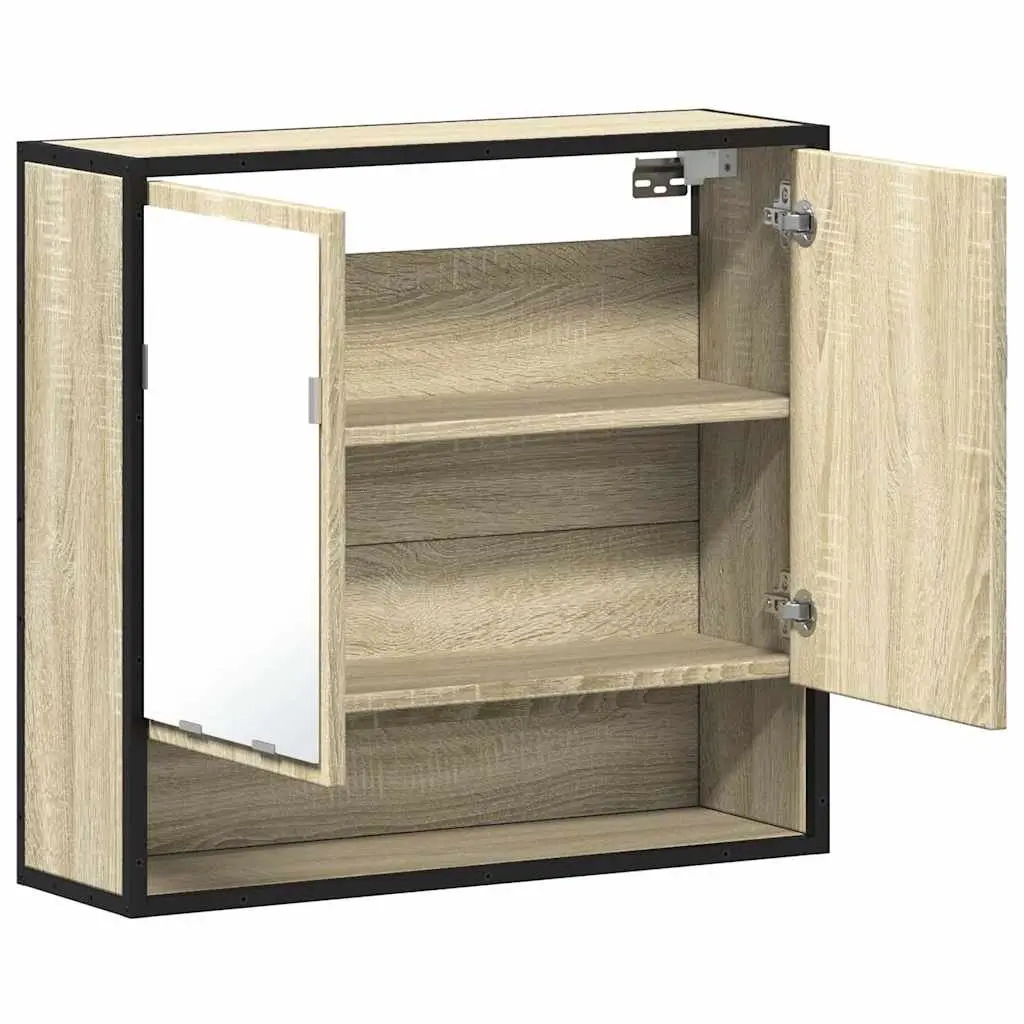 Bathroom Mirror Cabinet Wall-Mounted Storage Unit 65W x 20D x 60H cm Brown Engineered Wood