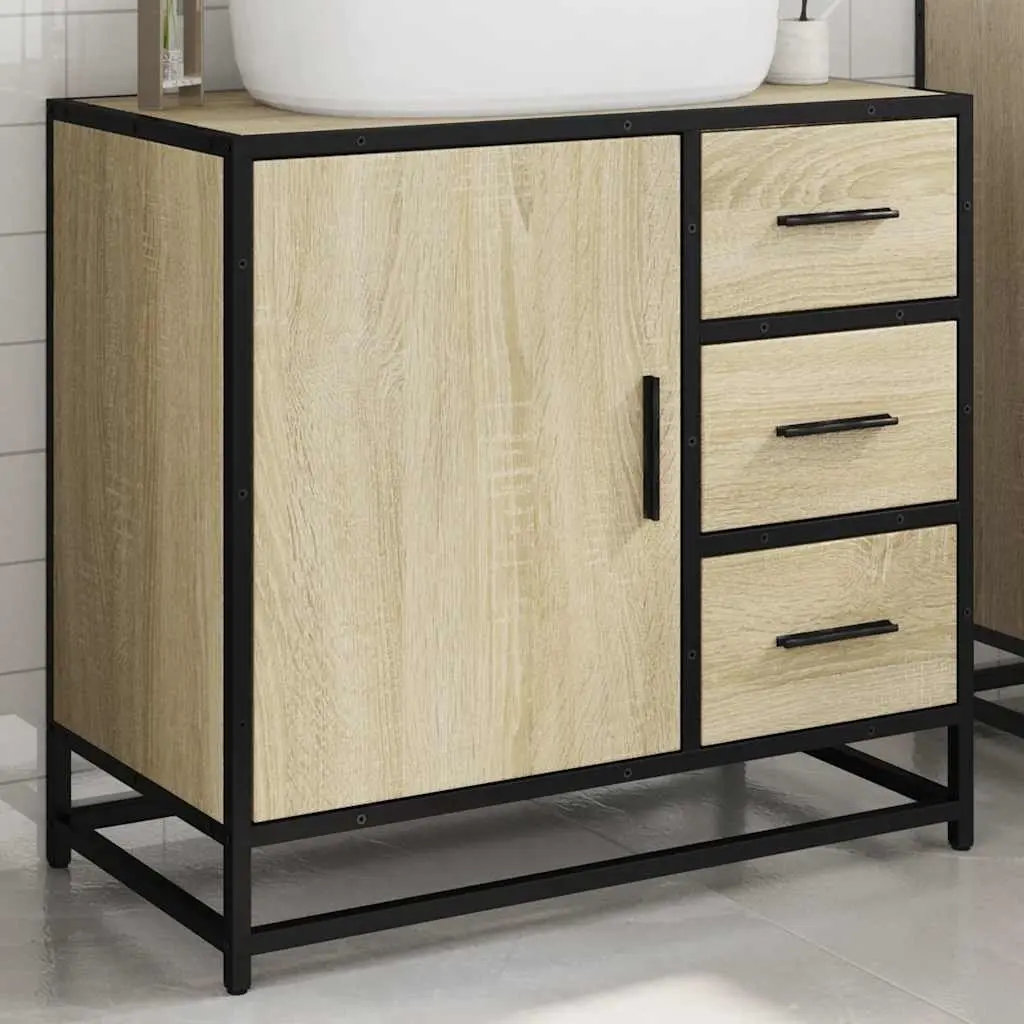 Bathroom Sink Cabinet Storage 65x33x60 cm Brown Engineered Wood Vanity Unit