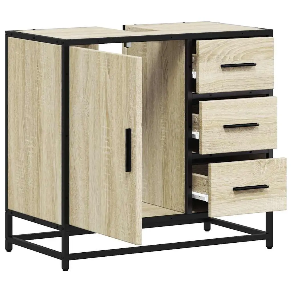 Bathroom Sink Cabinet Storage 65x33x60 cm Brown Engineered Wood Vanity Unit