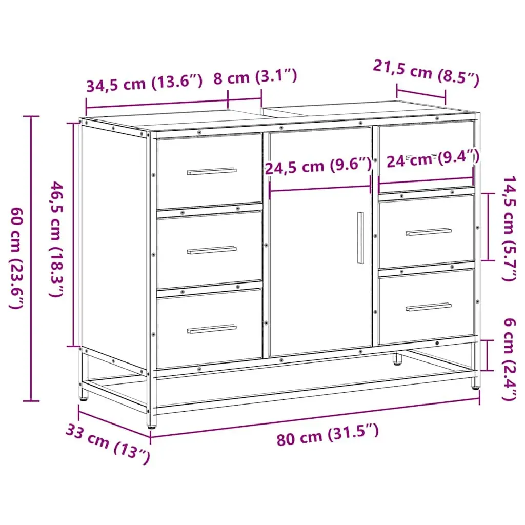 Bathroom Sink Cabinet Engineered Wood Storage 80x33x60cm Brown