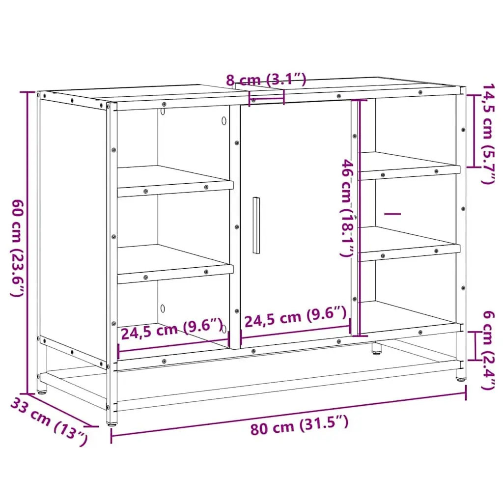 Bathroom Sink Cabinet Engineered Wood Storage 80x33x60 cm Brown