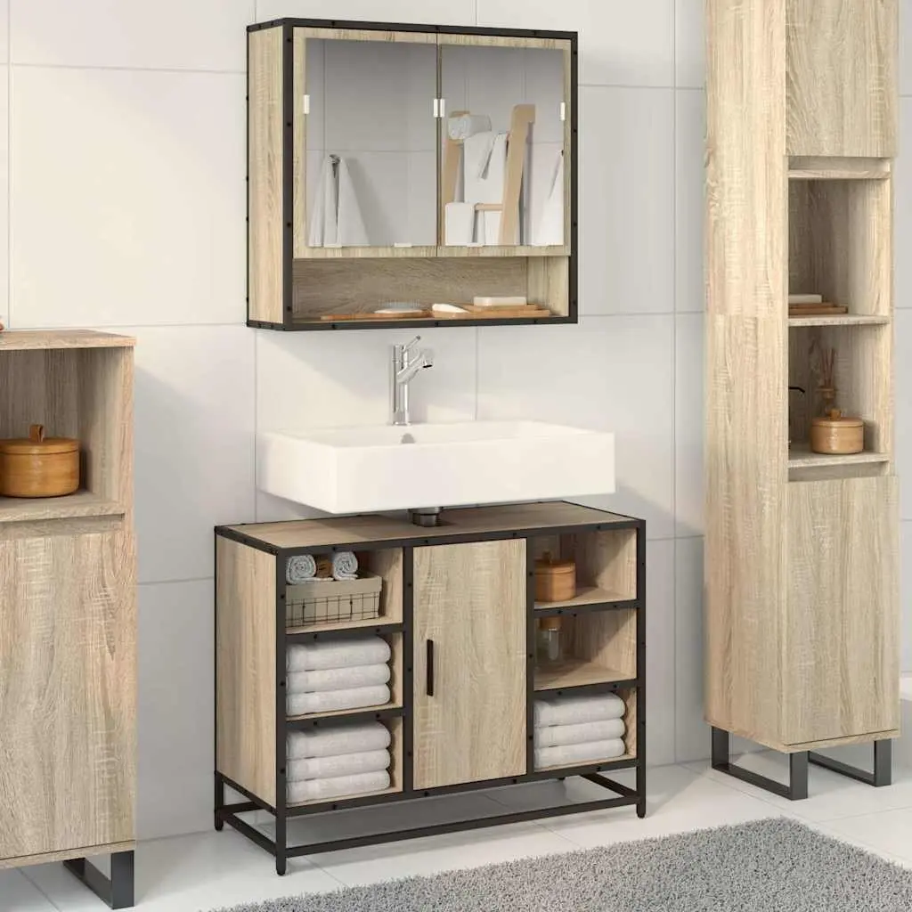 Bathroom Sink Cabinet Engineered Wood Storage 80x33x60 cm Brown