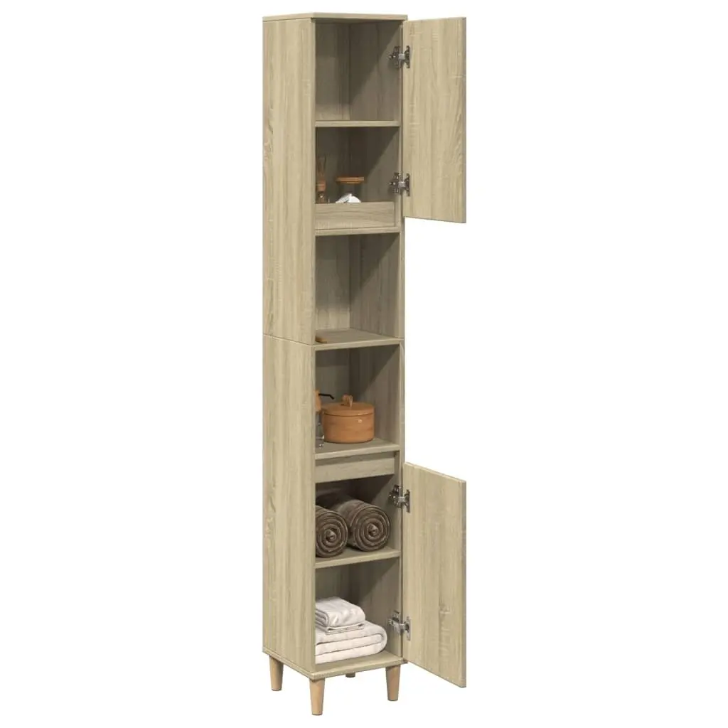 Bathroom Cabinet Storage Unit 30x30x190cm Sonoma Oak Engineered Wood