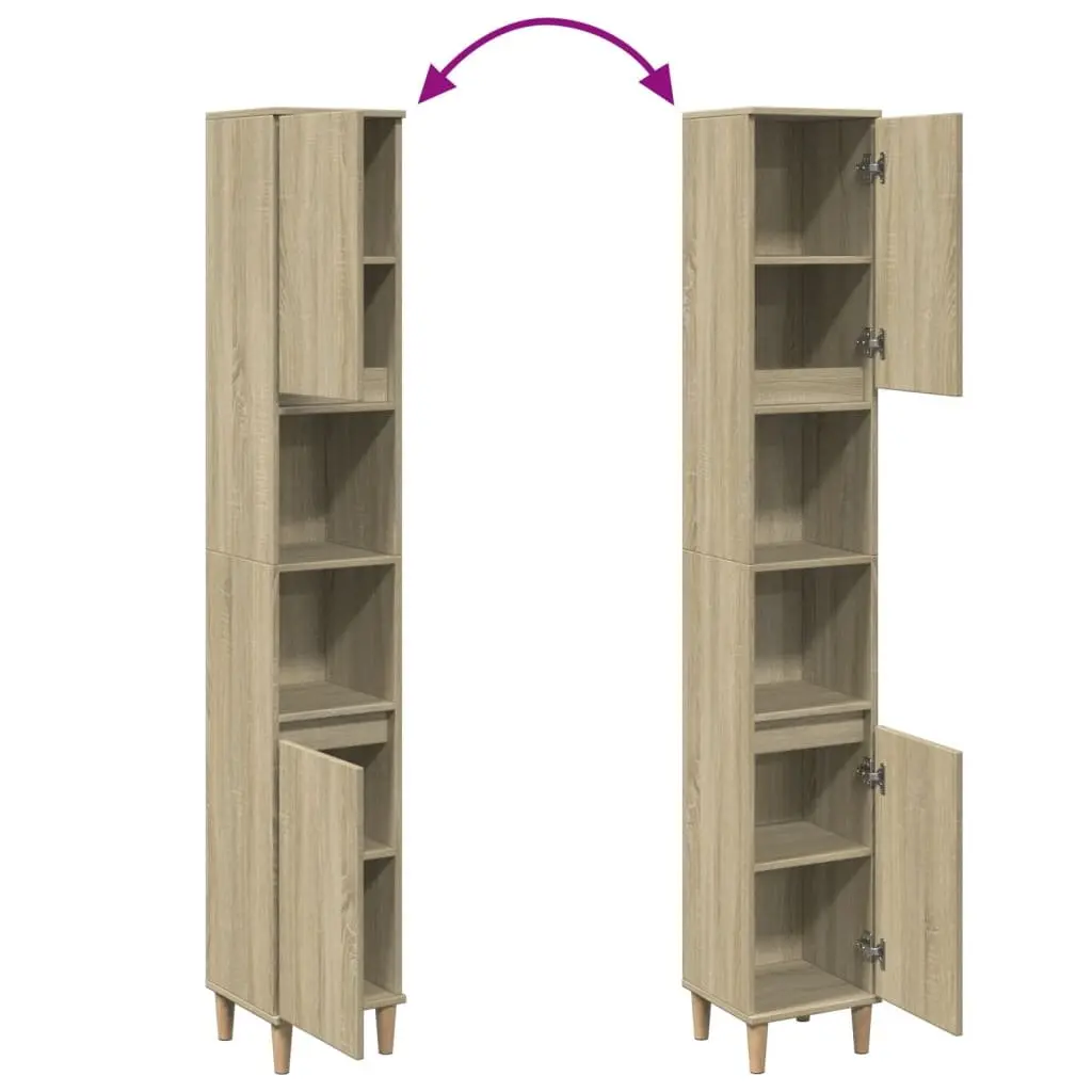 Bathroom Cabinet Storage Unit 30x30x190cm Sonoma Oak Engineered Wood