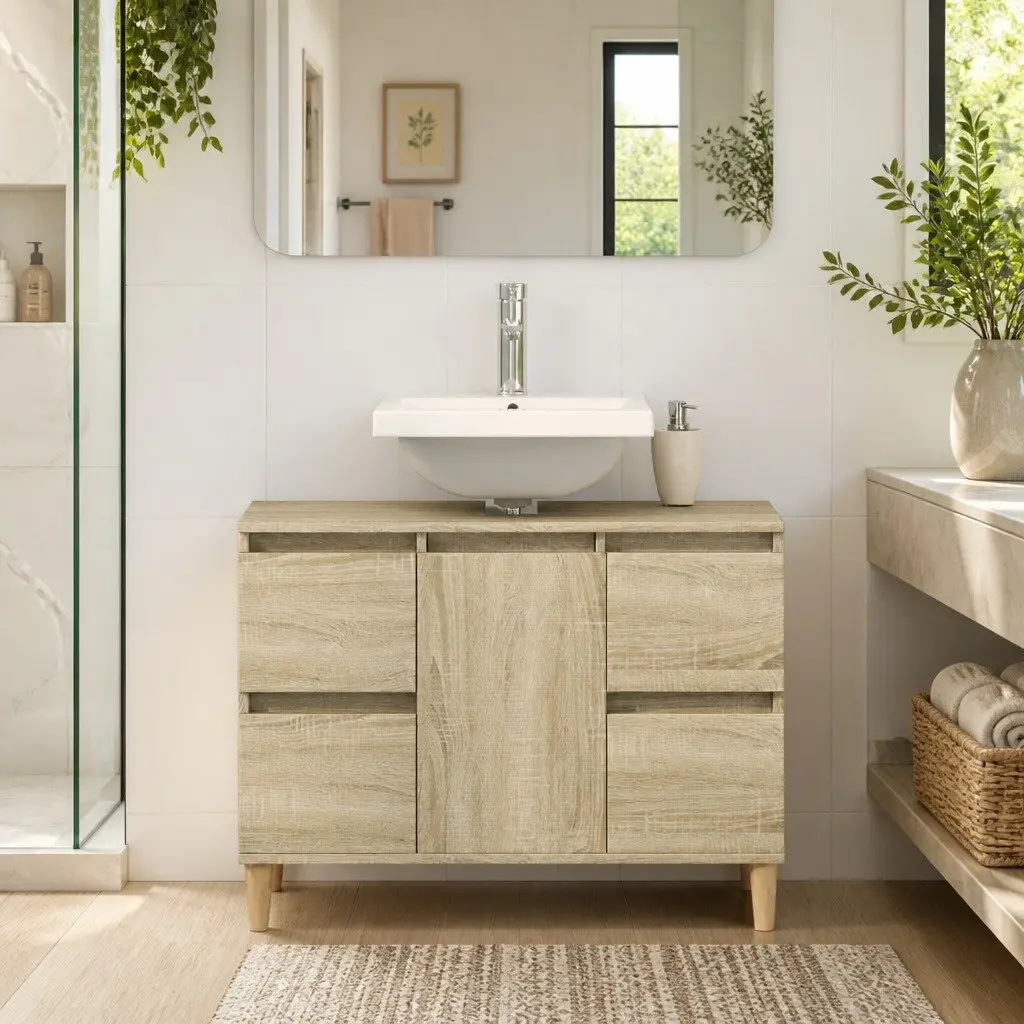 Bathroom Sink Cabinet Storage Unit 80x33x60cm Brown Vanity with Drawers and Compartment