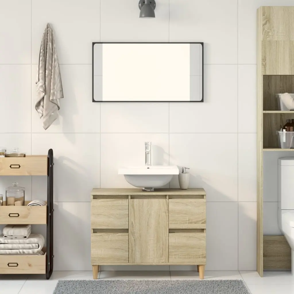 Bathroom Sink Cabinet Storage Unit 80x33x60cm Brown Vanity with Drawers and Compartment