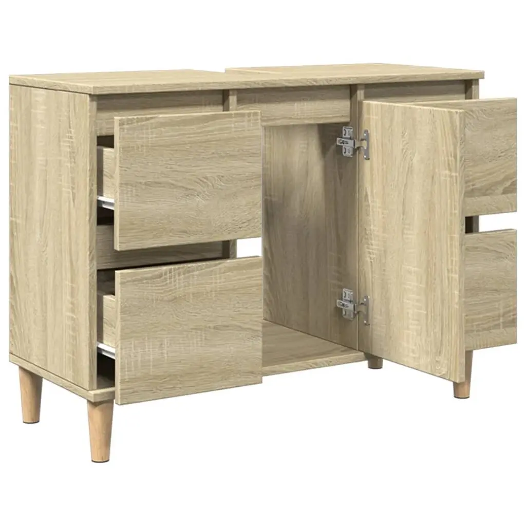 Bathroom Sink Cabinet Storage Unit 80x33x60cm Brown Vanity with Drawers and Compartment