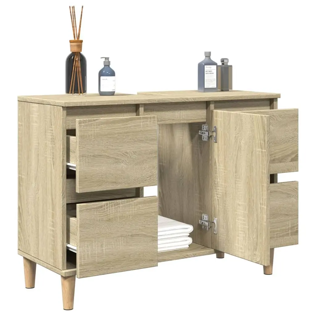 Bathroom Sink Cabinet Storage Unit 80x33x60cm Brown Vanity with Drawers and Compartment