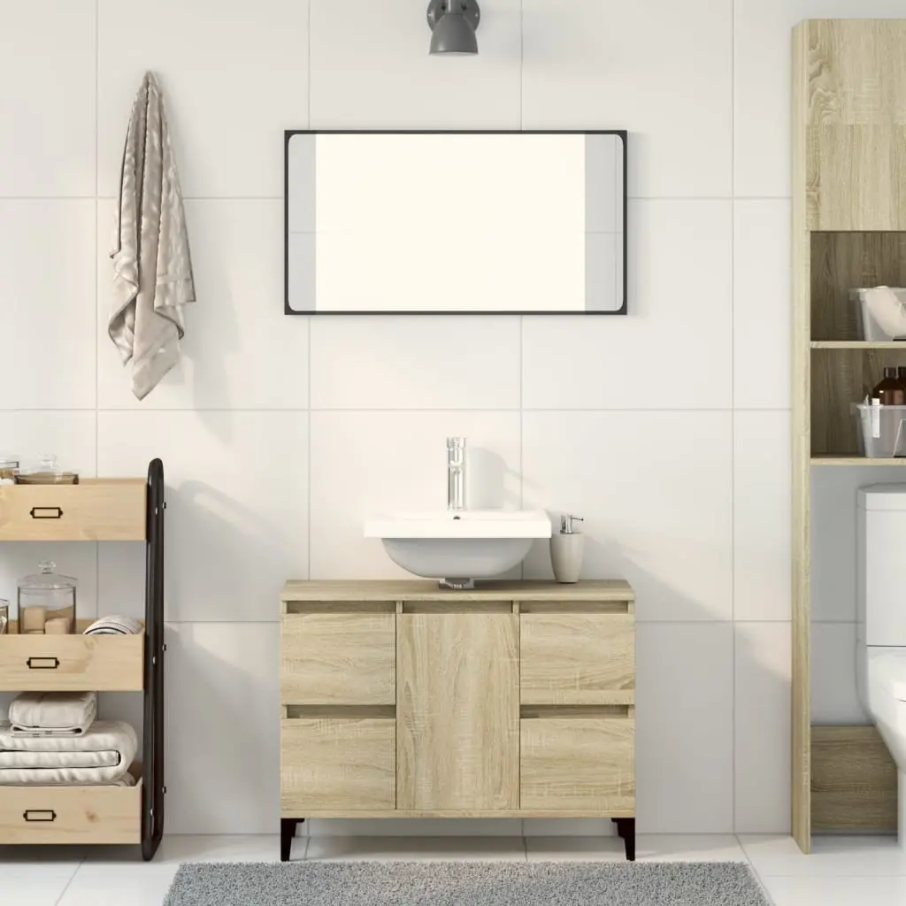 Bathroom Sink Cabinet Vanity Unit Storage Drawers Door Compartment Brown 80W x 33D x 60H cm