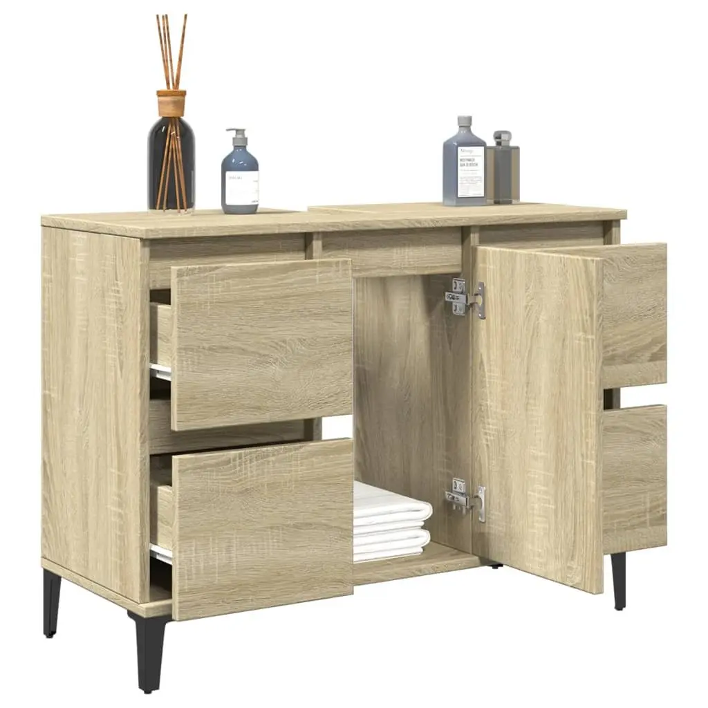 Bathroom Sink Cabinet Vanity Unit Storage Drawers Door Compartment Brown 80W x 33D x 60H cm
