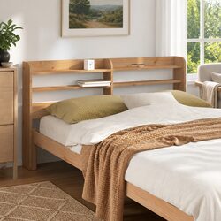 Warm Solid Wood Headboard with Practical Storage
