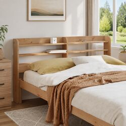Rustic 140cm Headboard with Built-In Shelves