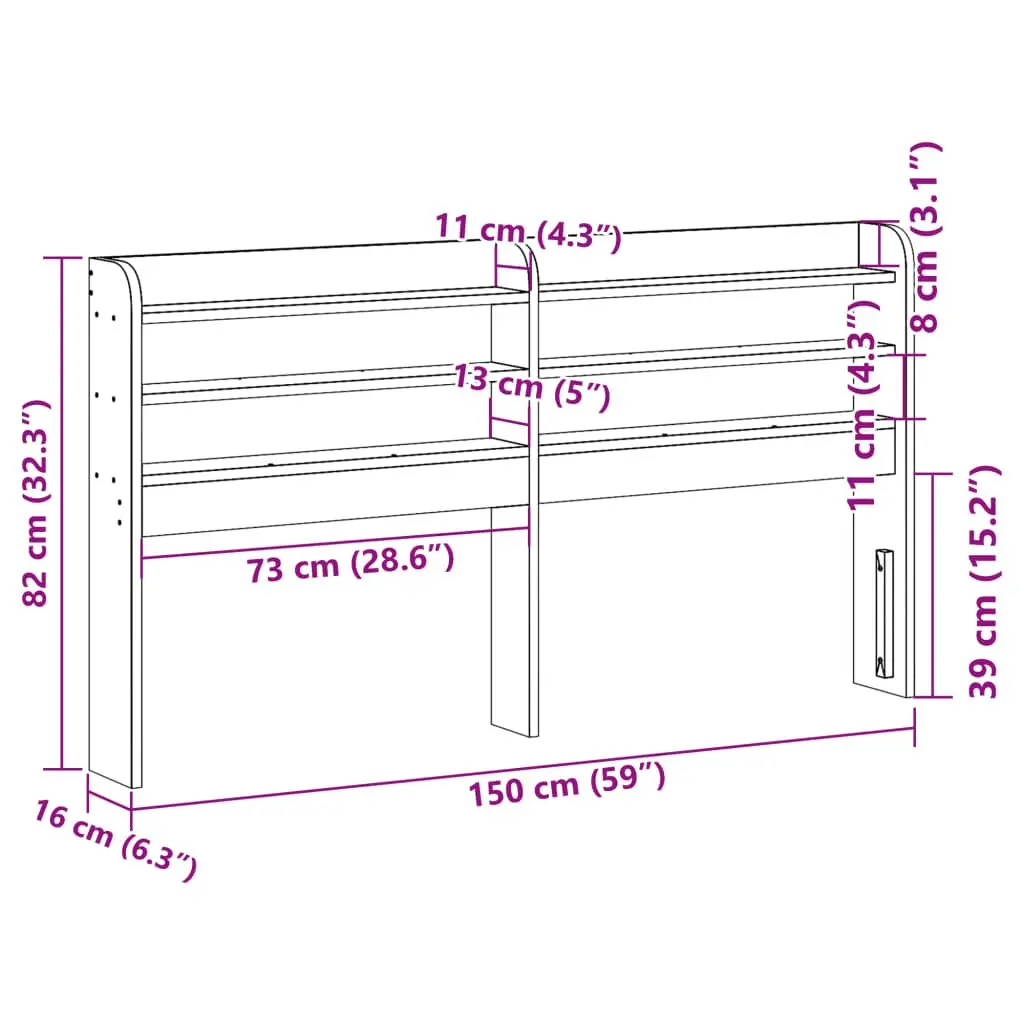 Headboard with Shelves 140cm Storage Bedroom Furniture Freestanding Solid Wood