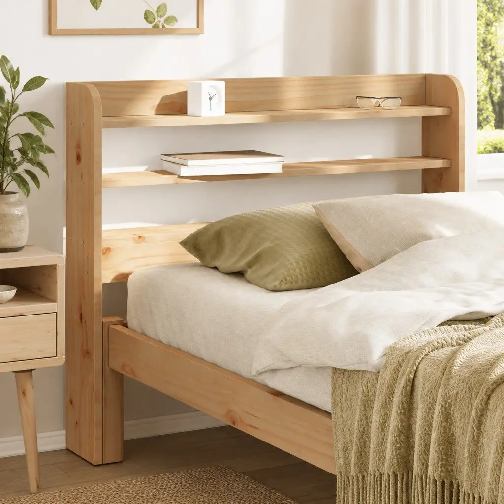 Headboard with Storage Shelves 100cm Bedroom Furniture Solid Wood Pine Brown