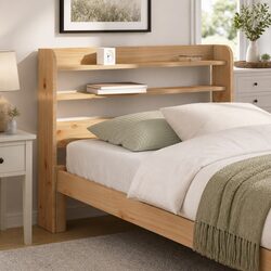 Functional 90 cm Pinewood Headboard with Shelves