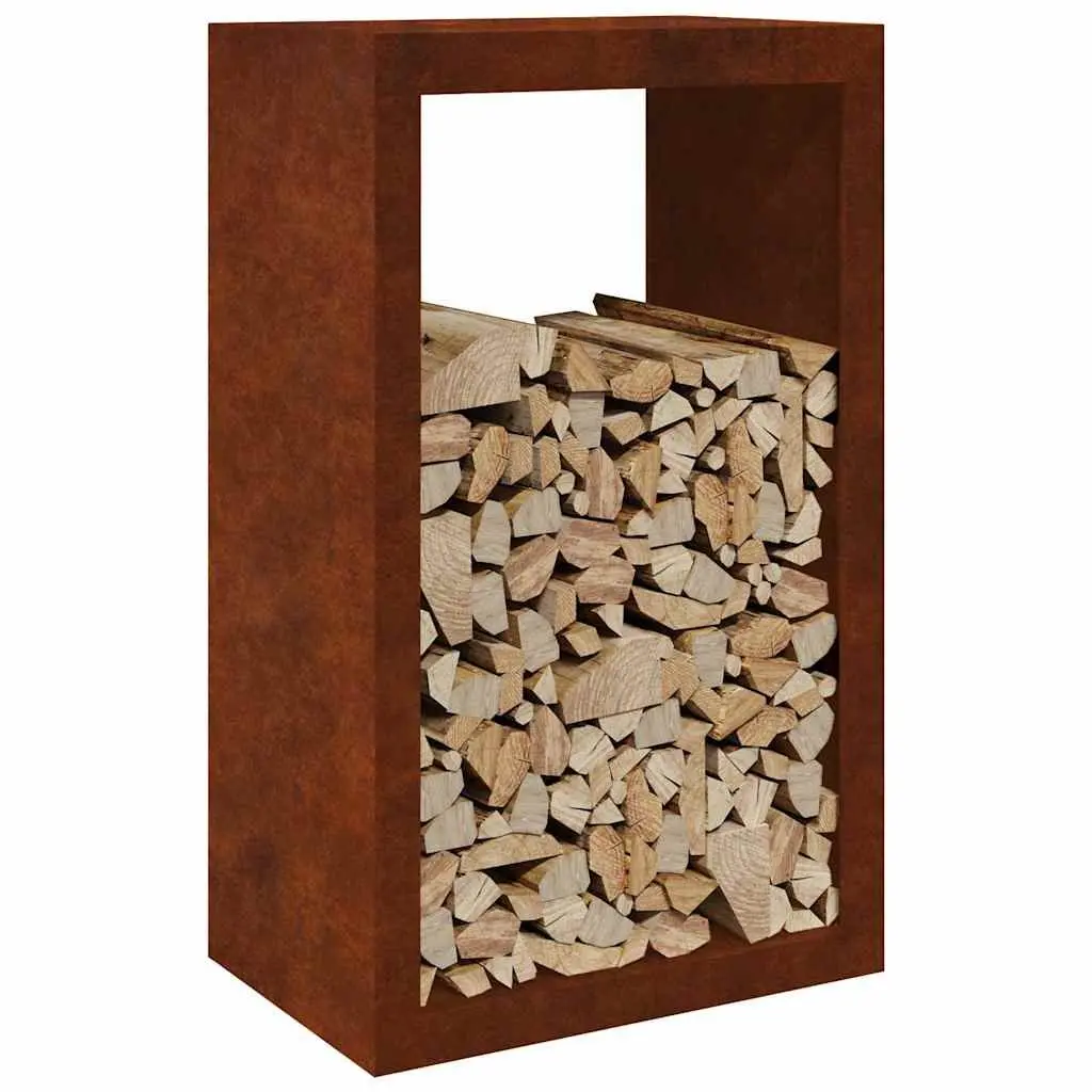 Log Holder Firewood Storage Rack Weathering Steel Brown 60x40x100cm Outdoor Fireplace