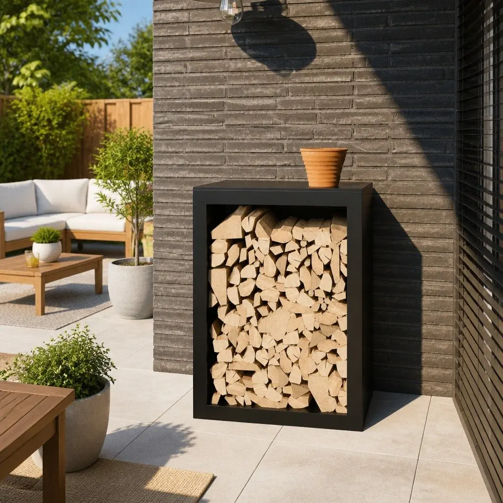 Firewood Rack Black Steel Log Holder Storage Stand 60 x 40 x 80 cm