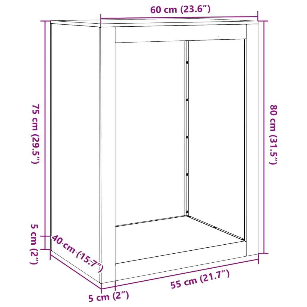 Firewood Rack Black Steel Log Holder Storage Stand 60 x 40 x 80 cm