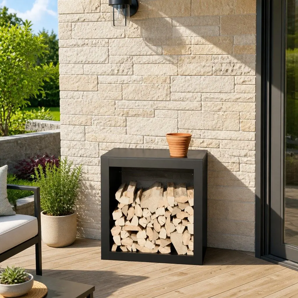 Firewood Rack Steel Log Storage Stand Outdoor 60 x 40 x 60 cm Black