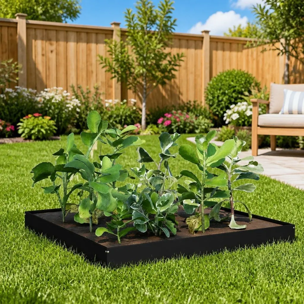Raised Garden Bed Planter Box Steel Outdoor Flowers Vegetables Herbs Black 100 x 100 x 18.5 cm